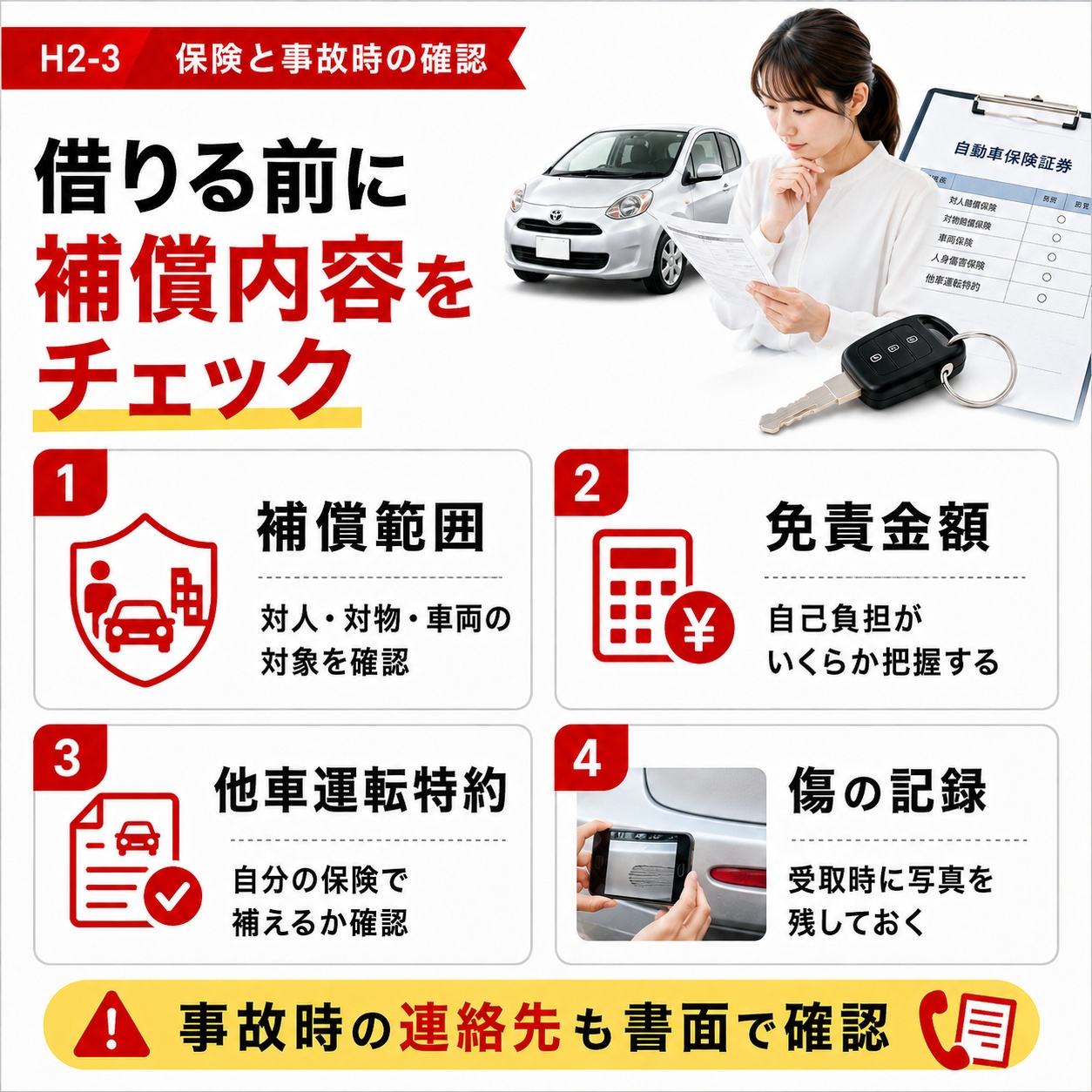 代車を借りる前に保険と事故時の負担を確認する